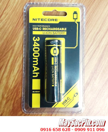 Nitecore NL1834R, Pin sạc 18650 Li-ion 3.7v Nitecore NL1834R 3400mAh 11.4Wh (Pin có cổng sạc USB Type C